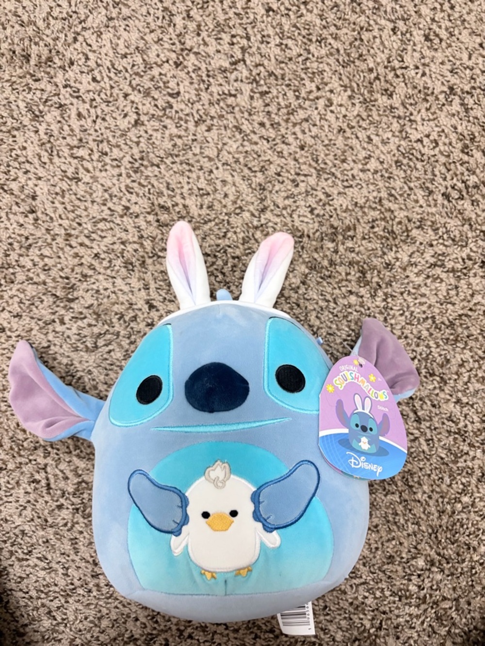 Disney Blue Stitch Squishmallow with Bunny Ears and Bird Applique